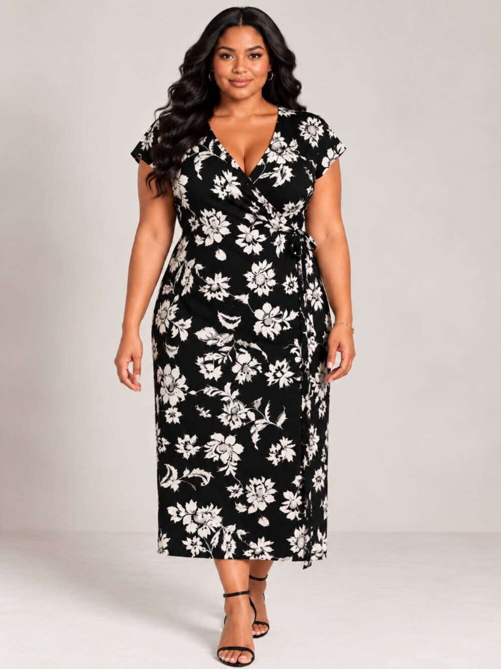 Lane Bryant Floral Jersey Wrap Dress Black White Surplice Tie 18/20 NWT
